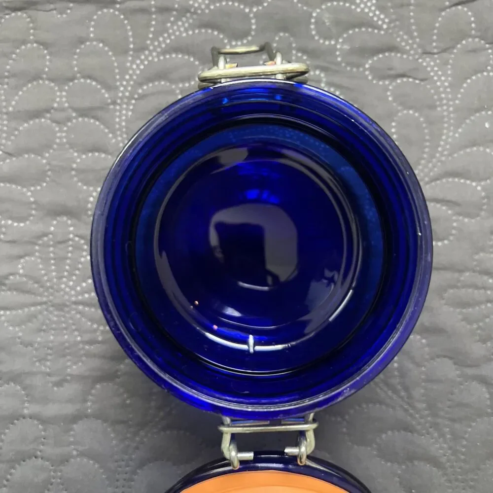 VINTAGE CROWNFORD COBALT BLUE GLASS JAR MADE IN ITALY ONE PINT WIRE SEALING HOME